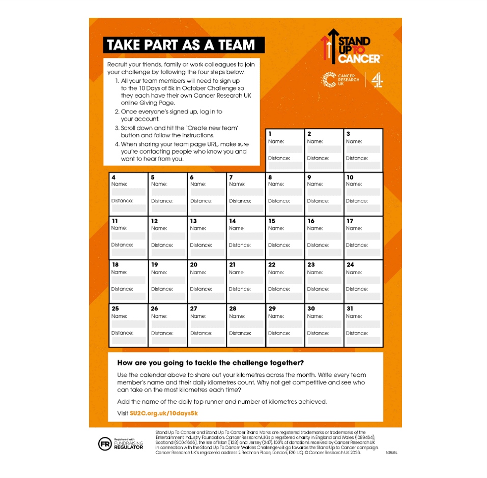 Team challenge tracker page with step-by-step guide and calendar for completing the challenge.