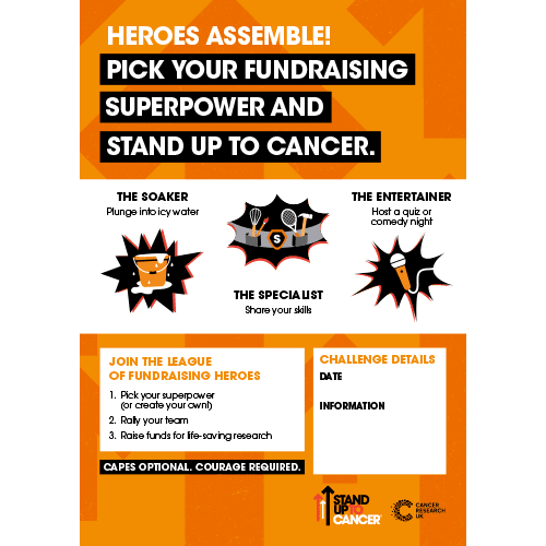 Poster for Heroes Assemble pick your fundraising superpower.
