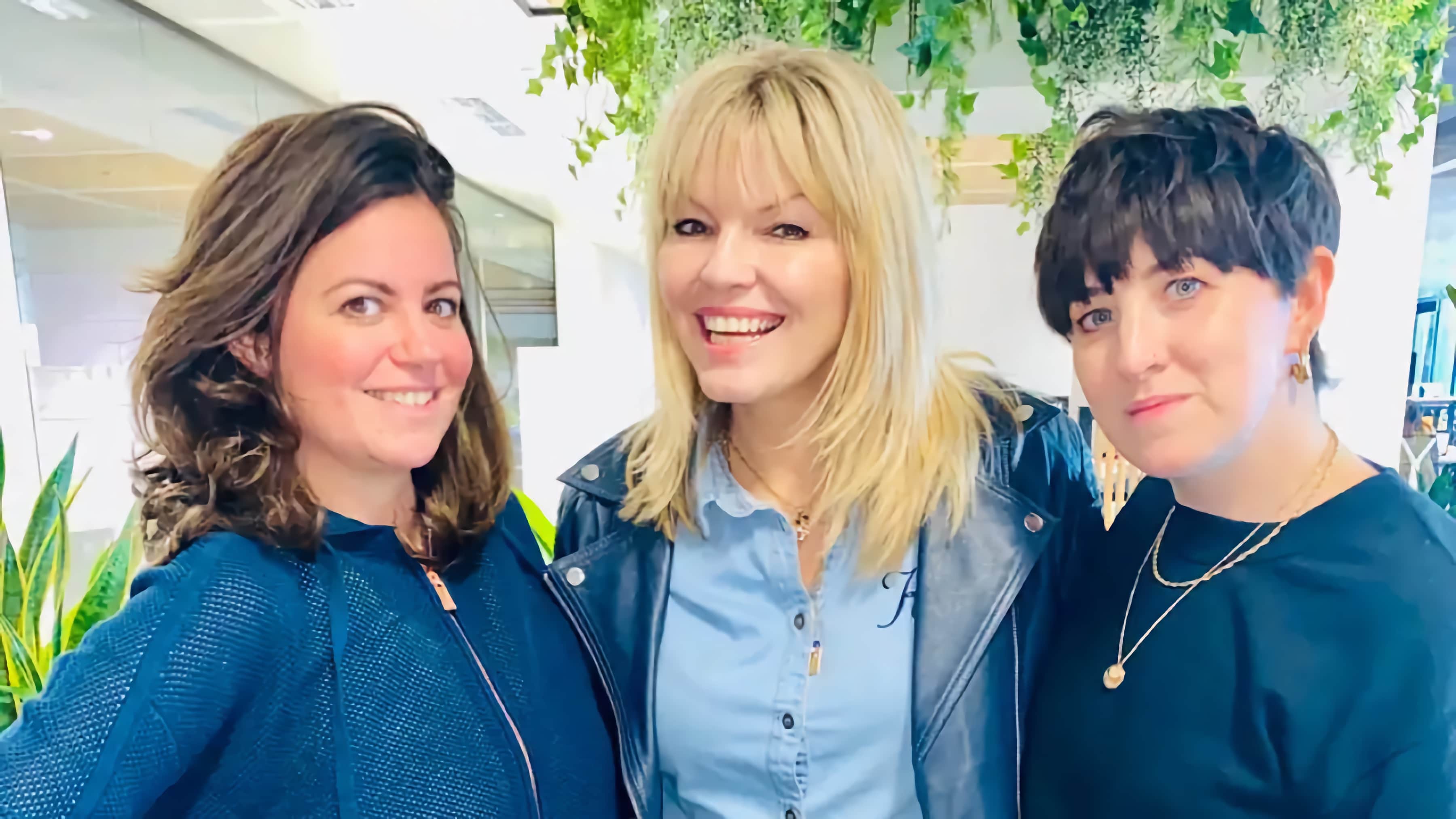 Deborah James, Lauren Mahon and Kate Thornton smiling together.