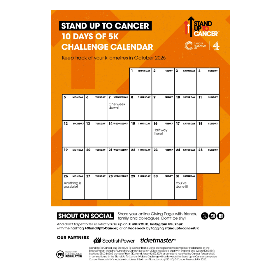 Challenge calendar with motivational messages.