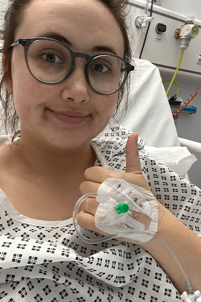 Hospital image of Chloe during treatment.