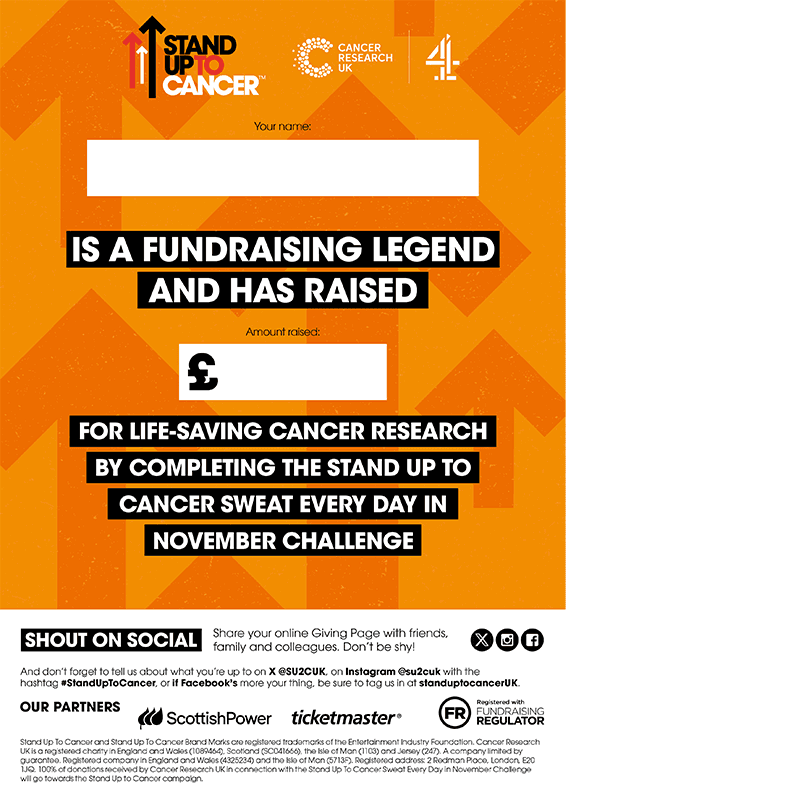 Sweat Challenge fundraising pack page thumbnail - certificate.