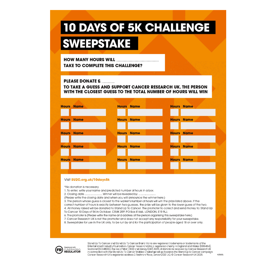 Sweepstake page with space for names and guesses on it.