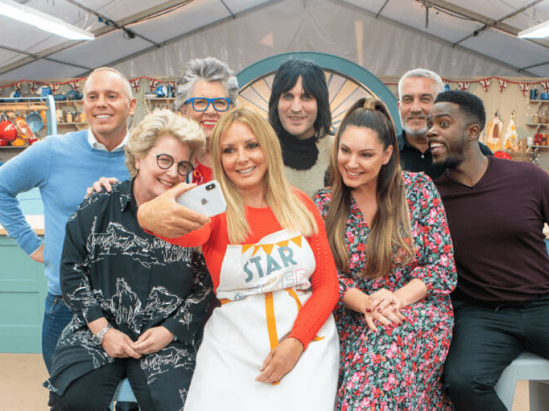 The Bake Off hosts, judges and celebs in the bake off tent
