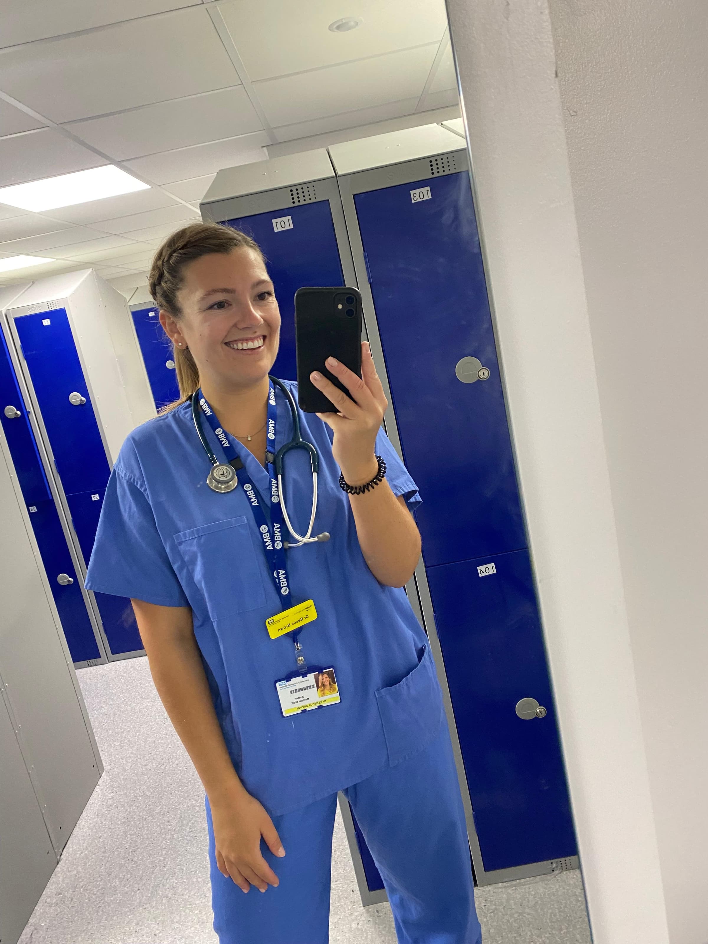 Selfie of Becca in her GP uniform.